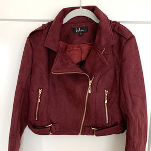 CLOSET CLEAR OUT: Lulus Burgundy Suede Moto Jacket